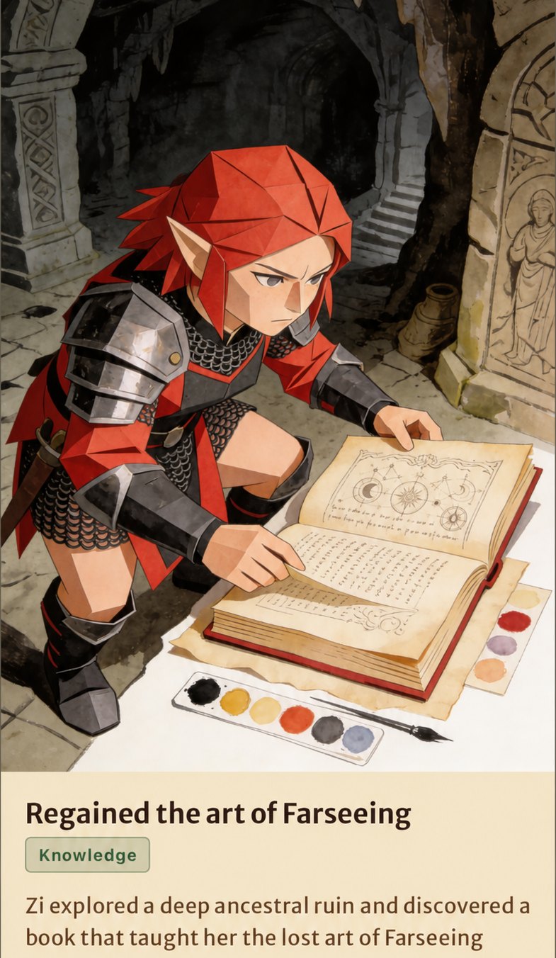 A mana card: Regained the art of Farseeing — a figure kneeling over an illuminated book in a ruin